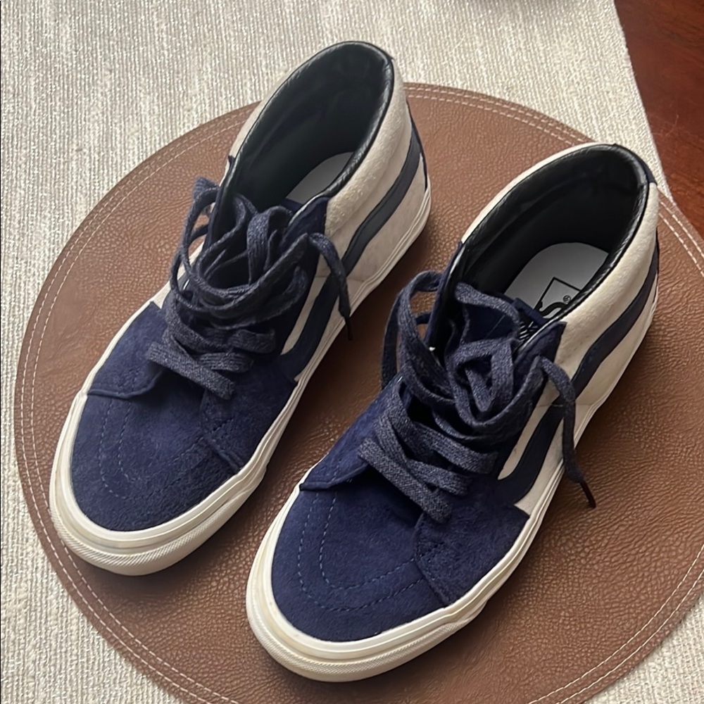 Women’s Navy and White Vans High-Top Sneakers